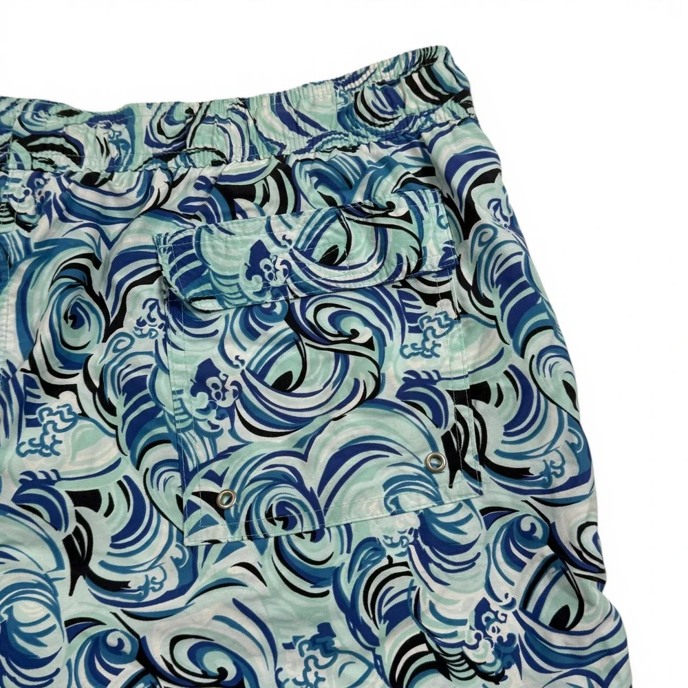 Brooks‎ Brothers Blue Wave Print Swim Trunks Mesh Lining Mens Large Shorts